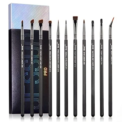 Afbeelding van Jessup Penseelset, eyeliner kwastenset, professionele oogkwastenset, 11 delig, make upkwast, cosmeticakwast, precisie eyeliner, definiërer, zwart/zilver T324
