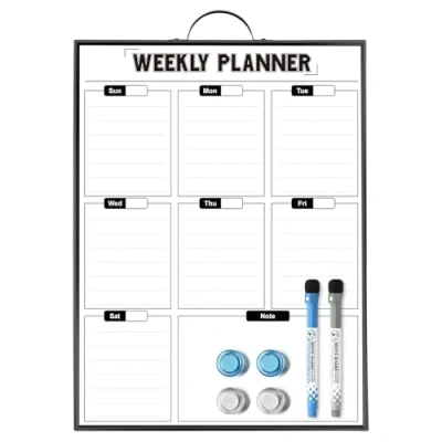 Afbeelding van ANLIOTE Wekelijkse planner whiteboard voor wandophanging, 40 x 30 cm aluminium frame draagbaar wit bord met handvat, A3 magnetische kalender als maaltijdplanner, boodschappenlijst, dagelijkse