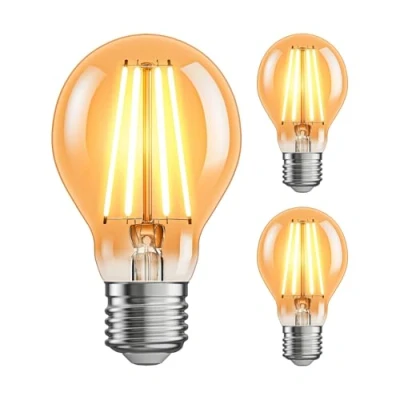 Afbeelding van ledscom.de 3 stuks E27 LED lamp, A60, extra warm wit (2400 K), 7 W, 778lm, staps dimmer, goudkleurig