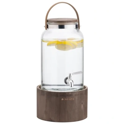 Afbeelding van Navaris glazen drankdispenser met kraantje 5 l Drank dispenser houten standaard Limonadetap deksel van kurk Voor koude of warme dranken
