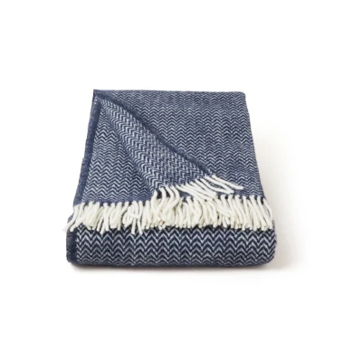 Afbeelding van Klippan Chevron plaid van wol 130 x 200 cm Donkerblauw