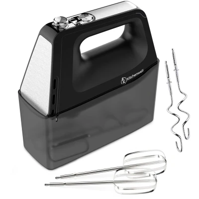Afbeelding van Kitchenwell Handmixer 5 snelheden 450W Turbo &amp; Puls functie Deeghaken Kloppers Garde Opberghouder Zwart