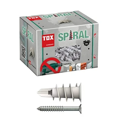 Afbeelding van TOX Gipsplaatpluggen spiraal 32 mm met schroef 4,5 x 45 mm, voor enkellaagse gipsplaten, 50 stuks pluggen en verzonken schroeven 068101231