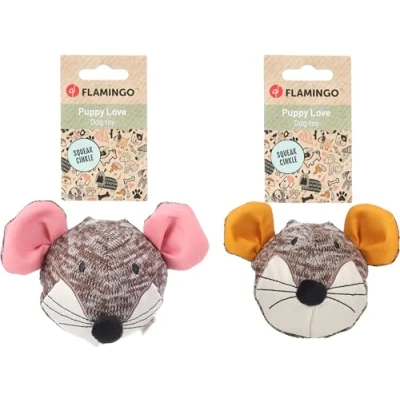 Afbeelding van Flamingo Speelgoed puppy BRITTY muis roze/oker 15 x 9,5 8,5 cm assortiment