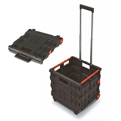 Afbeelding van Spetebo Kunststof boodschappentrolley, inklapbaar, met wielen, 35 liter, transportbox, verrijdbaar telescoopgreep, boodschappenmand, oprolbaar, winkelwagen, transport, winkelbox,