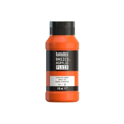 Afbeelding van LIQUITEX 8870423 Basics Fluid acrylverf met vloeiende consistentie sneldrogend lichtecht waterbestendig op waterbasis 118 ml fles Orange Fluo
