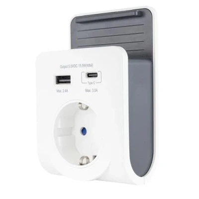 Afbeelding van REV USB oplader stekkeradapter met praktische opbergbak voor smartphone, incl. (type A &amp; C), 230 V stopcontact, wit