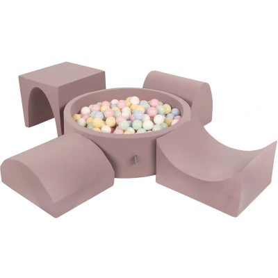 Afbeelding van KiddyMoon Schuimspeelplaats Met Rond Ballenbad (300 Ballen) Ballenbakken Voor Baby&#039;s Speelbad Hindernisbanen, Erika: Pastel Blauw/Pastel Geel/Wit/Munt/Poeder Roze