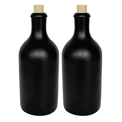 Afbeelding van mikken 2 x oliefles 500 ml aardewerk zwart met kurk