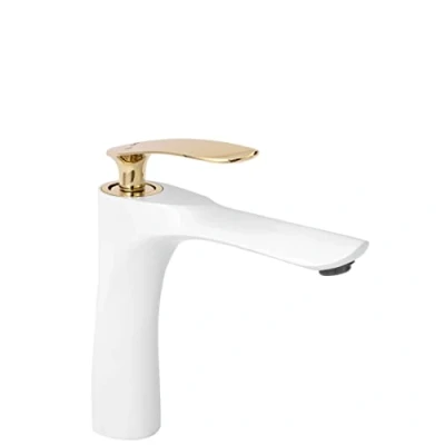 Afbeelding van REA Orbit Wastafelkraan/ Mengkraan Opbouw Laag Model Glans Wit/Goud