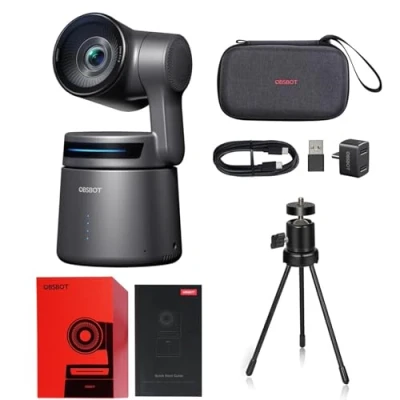 Afbeelding van OBSBOT Tail Air Combo met microfoon en statief, NDI 4K webcam, KI Tracking PTZ camera, intelligente app, HDMI/USB C draadloos, videocamera voor LiveStream/kerk/sport, enz