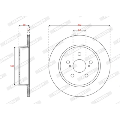 Afbeelding van FERODO DDF3112C Remschijf 292 11 5 14.6 Geventileerd Gecoat Zonder schroeven TOYOTA: C HR