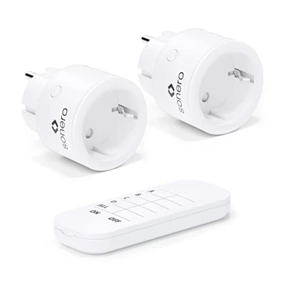 Afbeelding van sonero draadloze stopcontactenset 2300 watt 1x afstandsbediening, 2x stopcontact voor binnen, 30m bereik, compacte uitvoering, wit