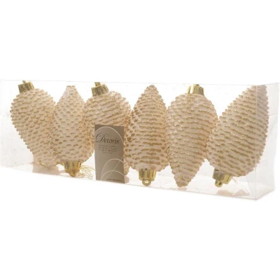 Afbeelding van Dennenappel plastic glitter 8cm wolwit KSD