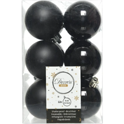 Afbeelding van Decoris Kerstballen 12 stuks zwart mat en glans 6 cm