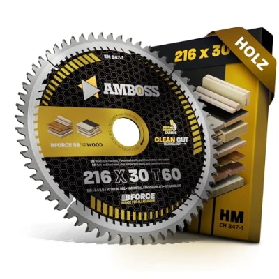 Afbeelding van HM cirkelzaagblad 216x30 Z60 wisseltand neg. voor hout afkortzaag fijne snede. AMBOSS WERKZEUGE® zaagblad 216 mm comp. Bosch GCM 8. 800 SJ. PCM 8.GCM 305 D. Festool. Makita. Hitachi en