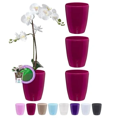 Afbeelding van Santino Orchideeënpotten, set van 4, zelfbewaterende pot met waterlontsysteem en waterpeilindicator, voor gebruik binnenshuis, diameter 15 cm, paars, 2 liter
