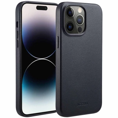 Afbeelding van Apple iPhone 14 Pro Max MagSafe Hoesje Echt leder Accezz Backcover Zwart Telefoonhoesje