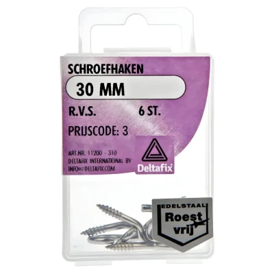 Afbeelding van Deltafix schroefhaak r.v.s. a2 30 mm 6 st.