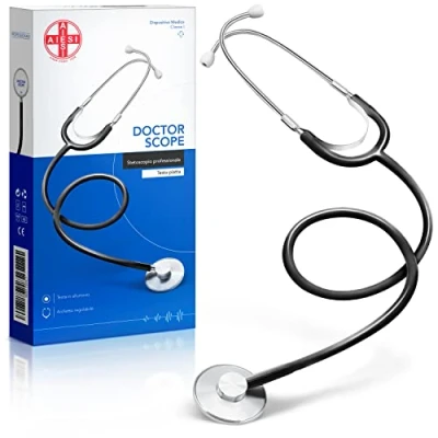 Afbeelding van AIESI® Stethoscoop Professionele met platte kop voor volwassenen zwarte kleur DOCTOR SCOPE, Garantie 24 maanden