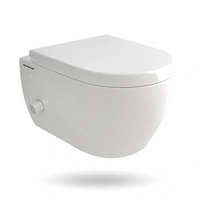 Afbeelding van Alpenberger wc spoelrandloze complete set hangend, douche toilet met ingebouwde eengreepsmengkraan, wandtoilet zonder spoelrand bidet functie, bril afneembaar soft close hangtoilet Made