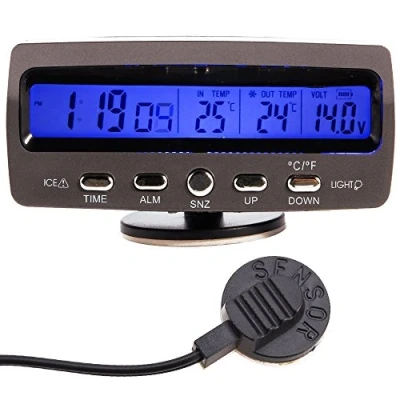 Afbeelding van WINGONEER 12 V automatische spanningsbewakingsthermometer, multifunctionele temperatuur en spanningsmeter met temperatuur/tijd lcd display