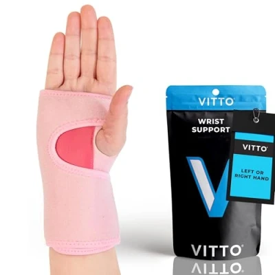 Afbeelding van VITTO Polssteun handbandage pols voor peesschedeontsteking, carpaal tunnelsyndroom en atrose (rechts roze, M)