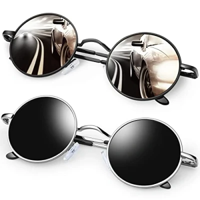 Afbeelding van KANASTAL Zonnebril Ronde Dames en Heren Gepolariseerde Hippie Steampunk Stijl Klassieke Retro Met UV400 Bescherming Unisex Zwart Zilver