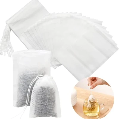 Afbeelding van Luriseminger 200 stuks Theefilter voor Losse Thee, 9 x 10cm, Theezakjes en Geurende Wegwerpzakjes met Trekkoord Specerijen Vanille Lavendel Koffie