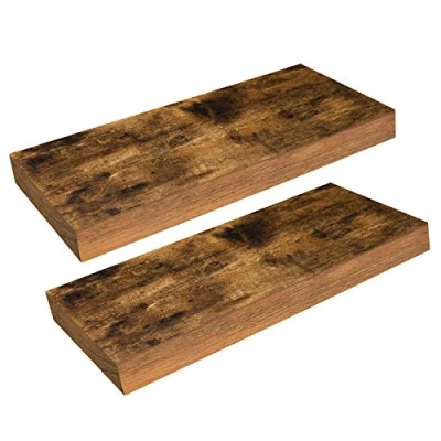 Afbeelding van HOOBRO Wandrek, zwevend rek, set van 2, stabiele wandplanken, hangplanken, met onzichtbare houders, voor slaapkamer, keuken, kantoor, badkamer, Rustiek Bruin EBF40BJ01
