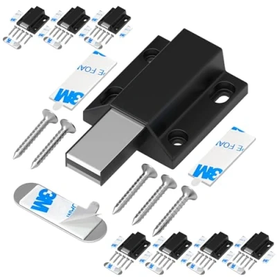 Afbeelding van Magnetische druksluitingen zonder nagelinstallatie Tonitrui Push to Open Deurvergrendeling Touch Latches Keukendeur Release Klink voor kastdeursluiting en openbreken (zwart 8 Pack)