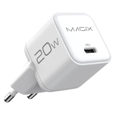 Afbeelding van Magix USB C oplader 20 W Nano, GaN PD Power Delivery voor iPhone 14/14 Pro/14 Pro Max/13 Pro/13 Max, Galaxy, iPad (EUR stekker) (wit)