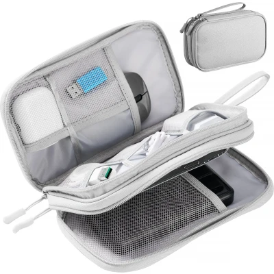 Afbeelding van YONO Kabel Organiser Tas Small Compacte Kabeltas Opbergtas voor Elektronica en Accessoires Etui Organizer Case Lichtgrijs