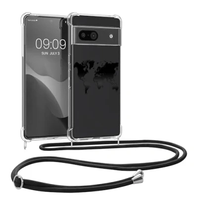 Afbeelding van kwmobile telefoonhoesje geschikt voor Google Pixel 8a Hoesje met telefoonkoord Back cover smartphone Case in zwart / transparant