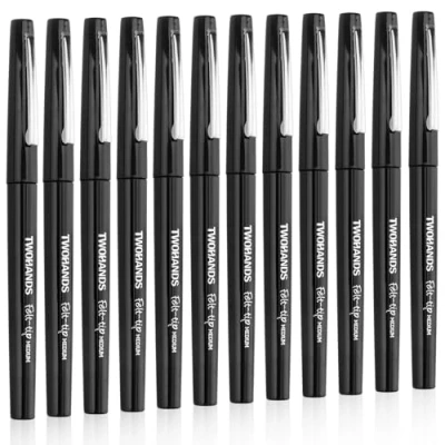 Afbeelding van TWOHANDS viltstiften met fijne punt, zwarte fineliners, medium punt (0,7 mm), dagboekschrijven, notities maken, schrijfmarkers, sneldrogend, 12 stuks, 22011