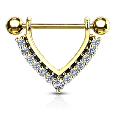 Afbeelding van Tepelpiercing extra glimmende CZ steentjes gold plated