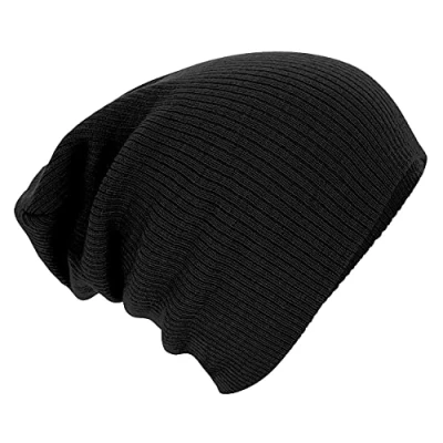 Afbeelding van Beechfield Unisex Slouch Winter Beanie Hat (Zwart)