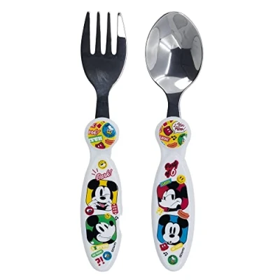 Afbeelding van Mickey Mouse kinderbestek van roestvrij staal, bestaande uit vork en lepel