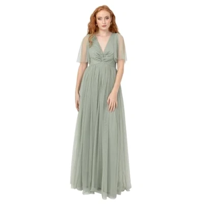 Afbeelding van Anaya with Love Maxi jurk voor dames, korte fladderende mouwen, V hals, twist front, Empire A lijn, tule, bruidsmeisje, bruiloft, gast bal, ijsgroen, 16, Frosty Groen, 42