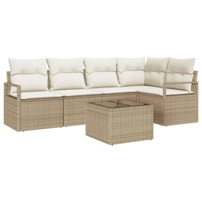 Afbeelding van vidaXL 6 delige tuinset met kussens in bruin poly rattan