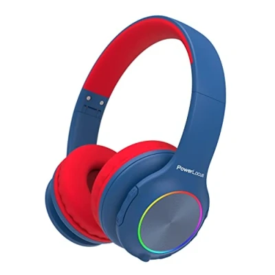 Afbeelding van PowerLocus Draadloze Bluetooth hoofdtelefoon voor kinderen, met ledverlichting, HD stereo, USB C snel opladen, geïntegreerde microfoon, opvouwbare hoofdtelefoon, SD modus en bedraad