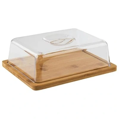 Afbeelding van APS 820 dienblad met kap hoekig houten van bamboe afdekhoes (24 x 18,5 cm, hoogte: 8 cm) kaasbel, kaasplank