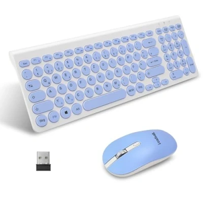 Afbeelding van LeadsaiL, Draadloze toetsenbord muisset, ergonomische muis en toetsenbord, draadloos pc muis, Duitse QWERTZ lay out, stille muisknoppen, MacOS PC, laptop, blauw