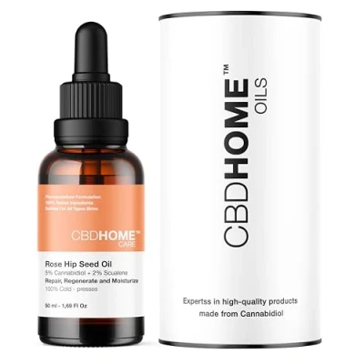 Afbeelding van CBD HOME Oils Puur Rozenbottelolie verrijkt met 3000 mg + Squaleen Biologisch en koudgeperst Nieuwe formule voor littekens, striae, lichaams gezichtshydratatie 50 ml