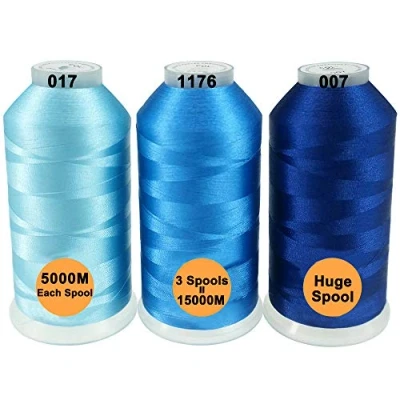 Afbeelding van New brothread Set van 3 Verschillende Blauwe Kleuren Polyester Machine Borduurgaren Enorme Spoel 5000M voor Alle Borduurmachines