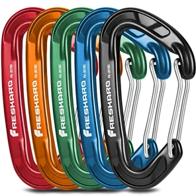 Afbeelding van FresKaro 5 stuks 15kN Wiregate caribeener clips, karabijnhaak Heavy Duty, stevige EDC accessoireclip, niet voor klimmen, groot formaat, lichtgewicht, wandelen, kamperen, vissen, buiten, rugzak,