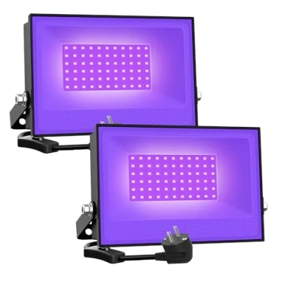 Afbeelding van Onforu 2 stuks 30 W led uv spots, blacklight spot met stekker, IP66 waterdichte lamp, licht schakelaar, fluorescerende neonkleuren, lamp voor decoratie, party, disco, poster