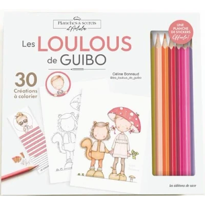 Afbeelding van Les Loulous de Guibo: 30 créations à colorier. Coffret avec le livret d&#039;explications, 8 crayons couleurs, 10 marques pages, cartes postales, affiches A5
