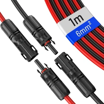 Afbeelding van hb digital Solarkabel, verlenging, 6 mm² PV kabel, zonne verlengkabel met stekkers en aansluitingen, rood zwart, kabelpaar voor fotovoltaïsche installaties, flexibel, IP68, uv bestendig (6 mm², 1