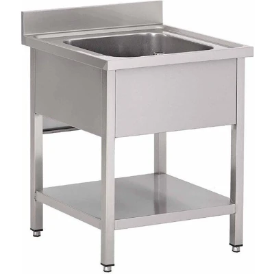 Afbeelding van Gastro M RVS spoelbak met onderblad en achteropstand 70x70x85cm